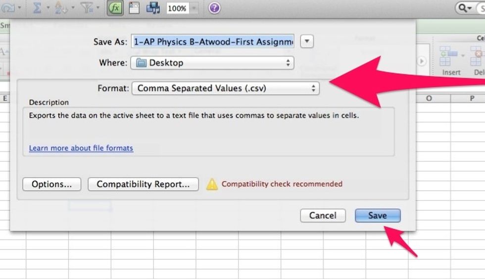 Click save as... Then save it to the desktop. It should already be formatted as a csv file. It needs to be csv to be compatible with grade book. A few dialogue boxes will appear, just hit ok.