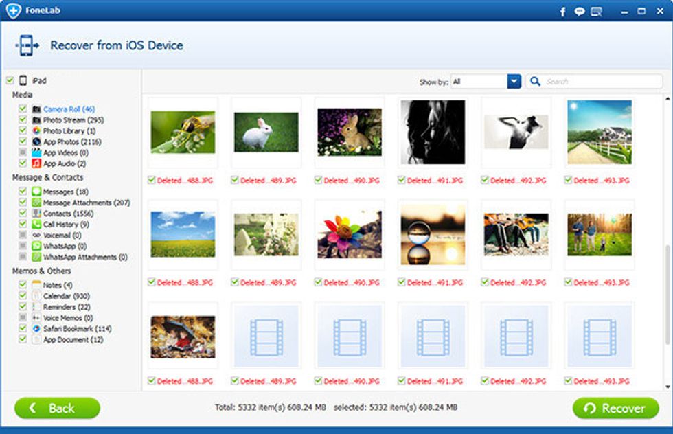Click "Scan" button. The software will scan your iPad deeply and find all the deleted data on it. After scanning, the software will list all the data on the interface for you.
