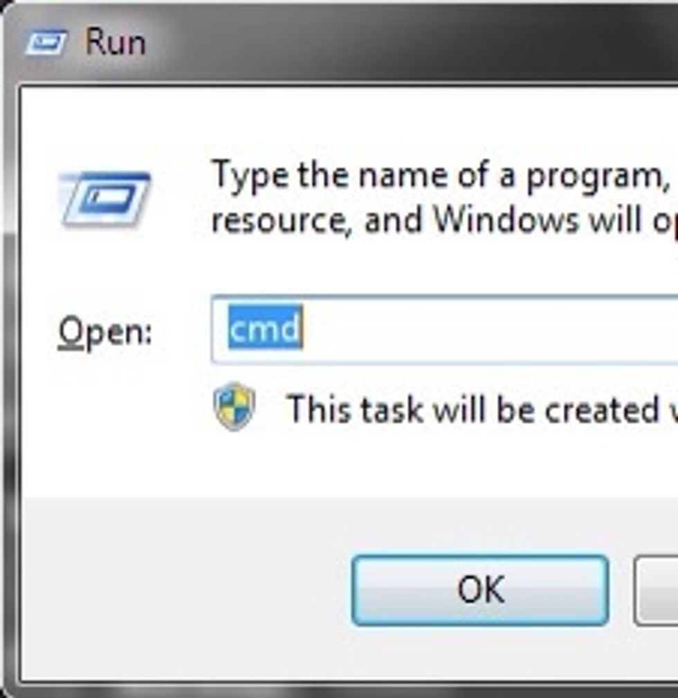 Click Start button and type "cmd" (without quotes) in the search programs and files box.
