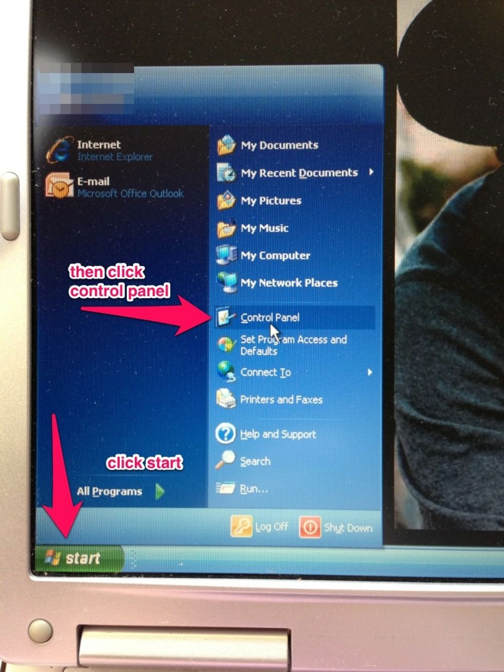 Click start then control panel