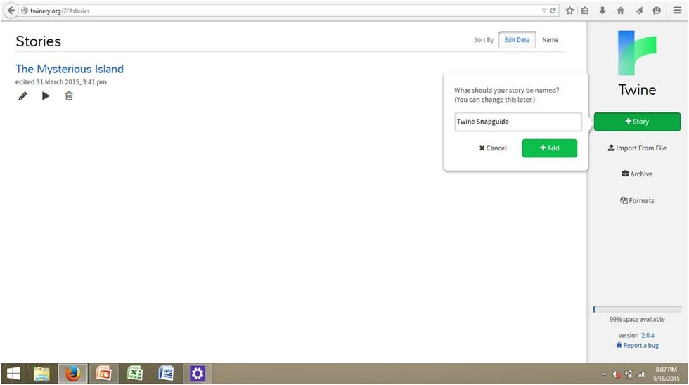 Click "+Story" then name your story