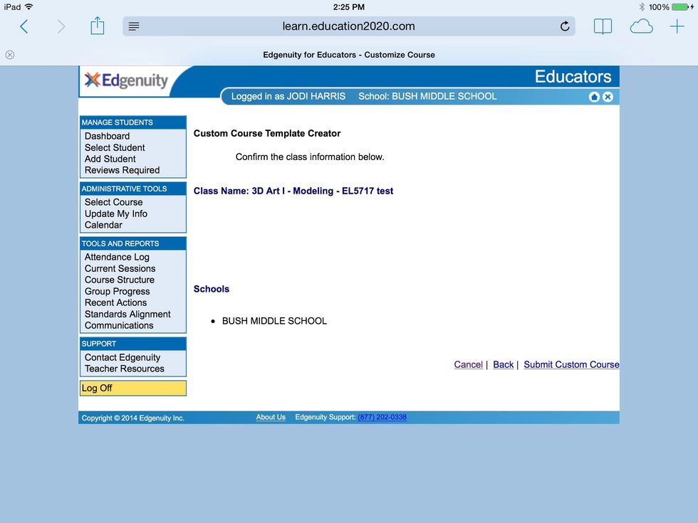 Click submit custom course.