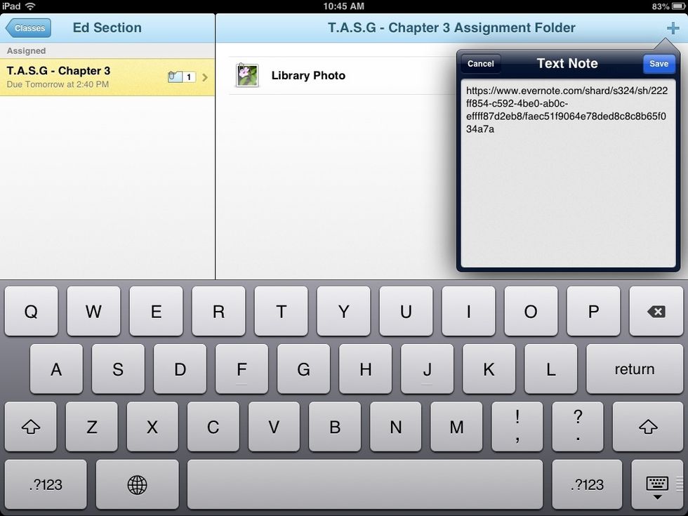 Click text note and double tap the page and click paste