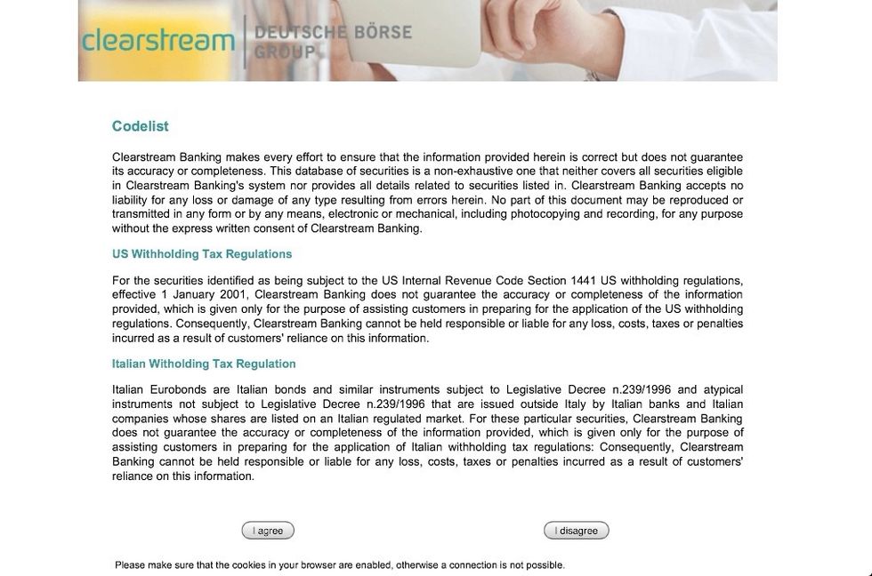 Click The Accept Button At The Bottom Of The Page to accept the Clearstream terms and conditions.