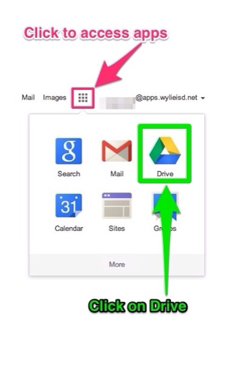 Click the apps button, then choose Drive