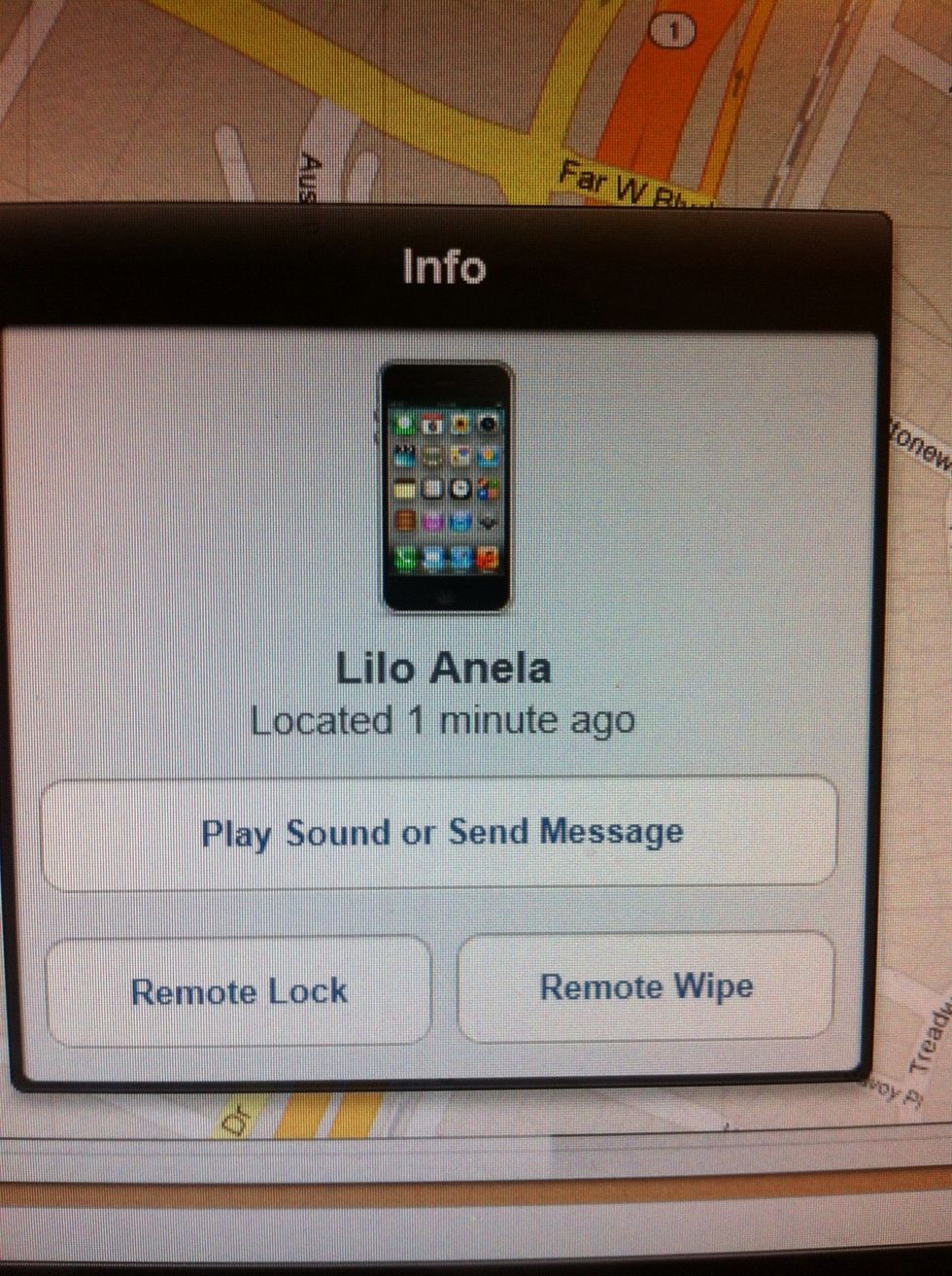 Click the blue "i" and it will open the action menu.  You can send a message, lock, or erase the device from here also.