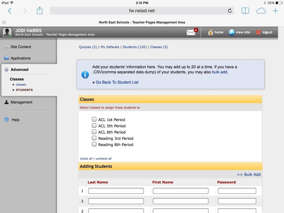 Click the blue words bulk add on the top of this screen.