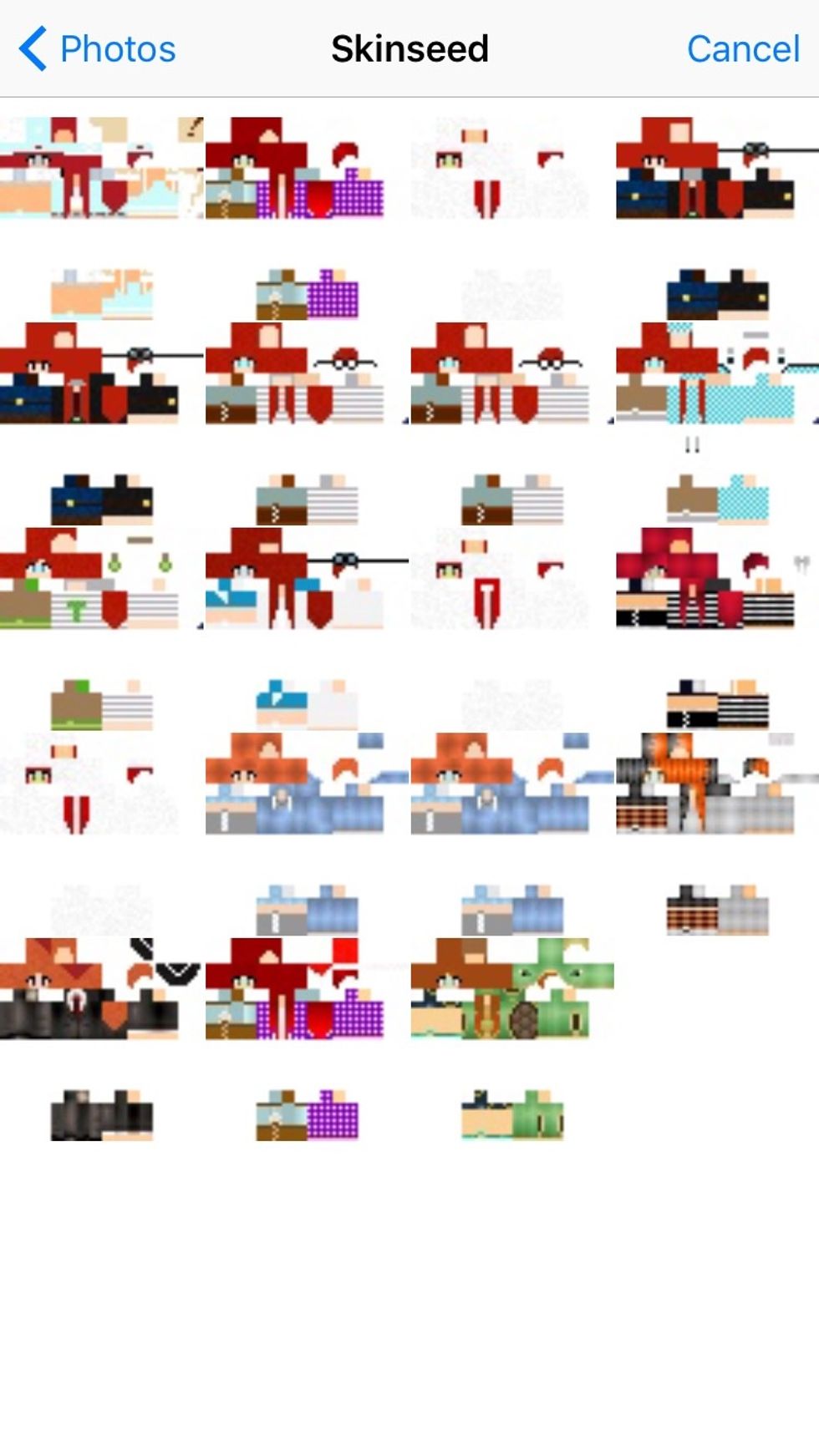 Click the box that is on the far right on top then go to file 'skinseed' or camera roll of that file doesn't show and find your skin