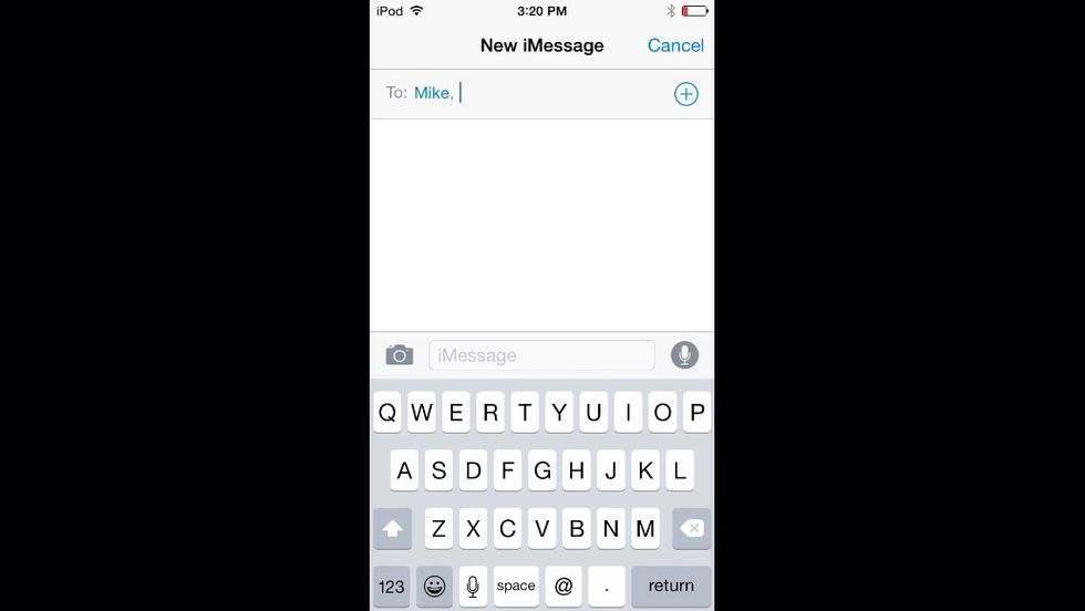 Click the camera icon above the keyboard in iMessage.