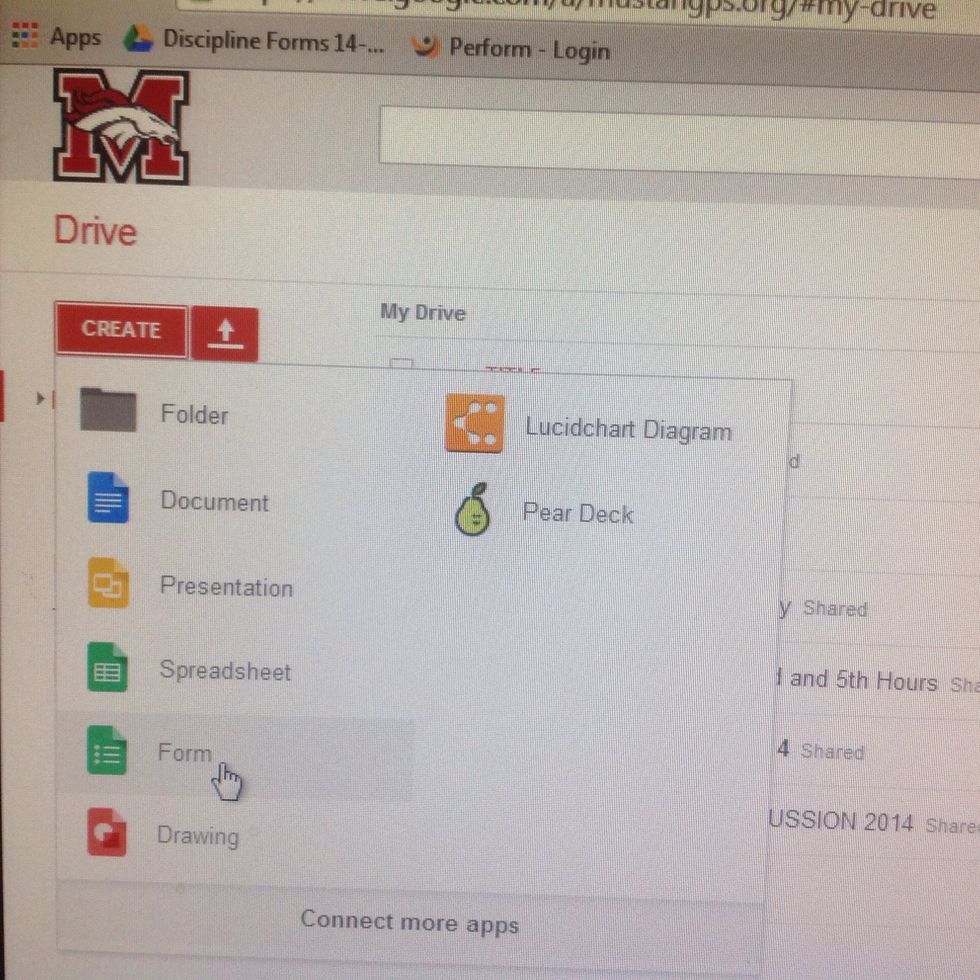 Click the CREATE button and choose FORM.