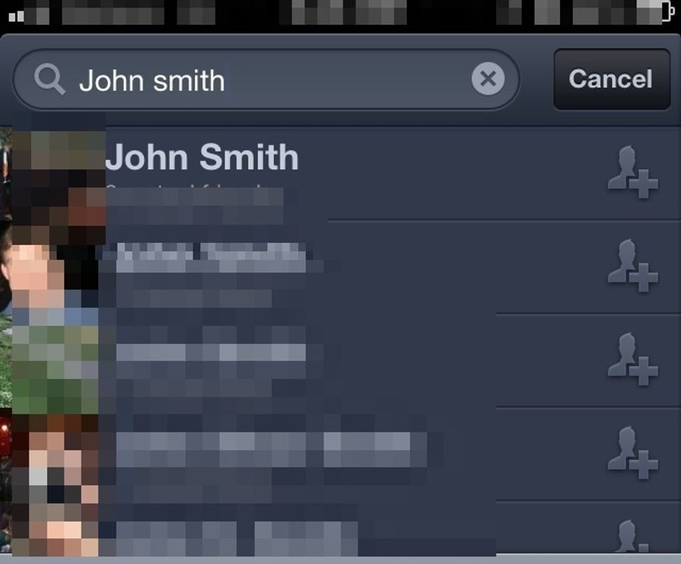 Click the magnifying glass in the upper left corner and type in the name you'd like to block. Choose the appropriate party from the resulting list.