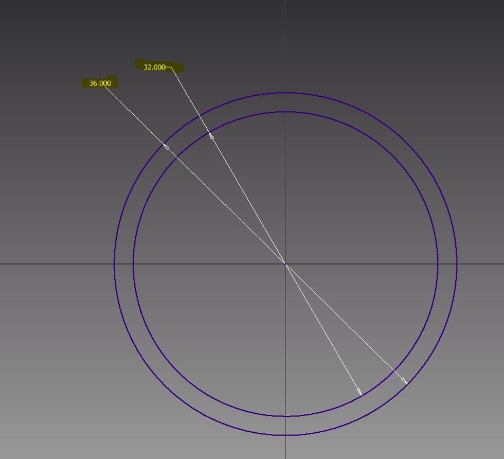 Click the outer circle and change the dimension to 36, then click the inside circle and change the dimension to 32