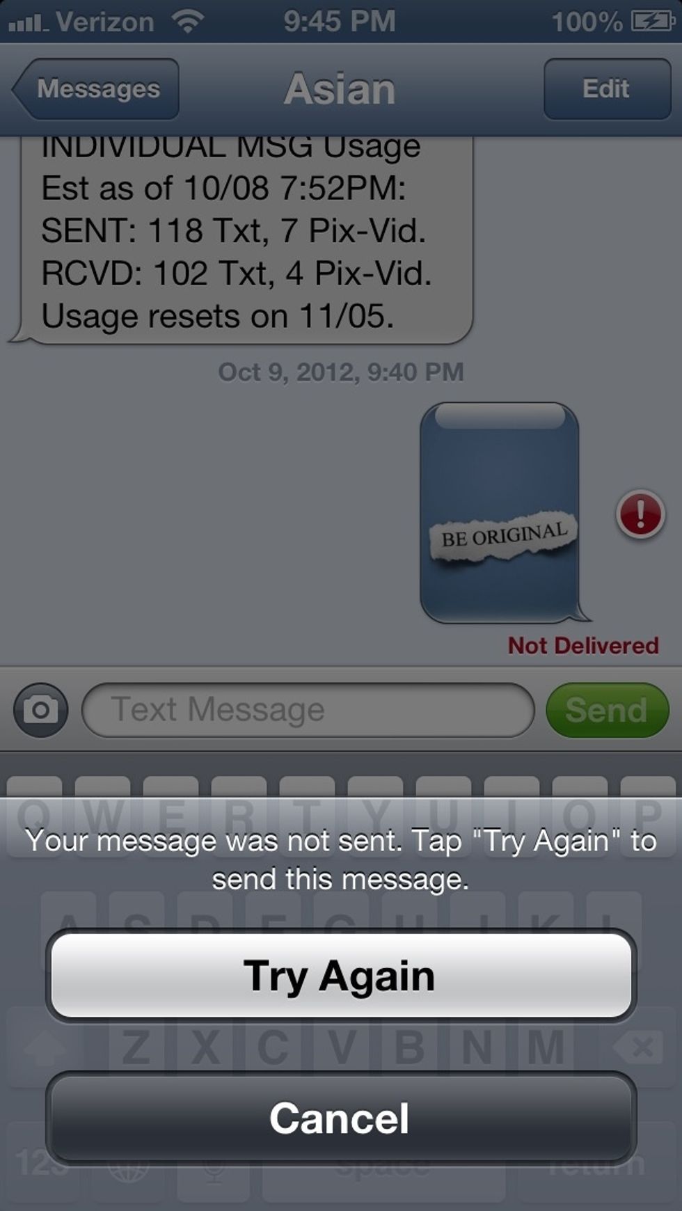 Click the photo/exclamation mark and press try again