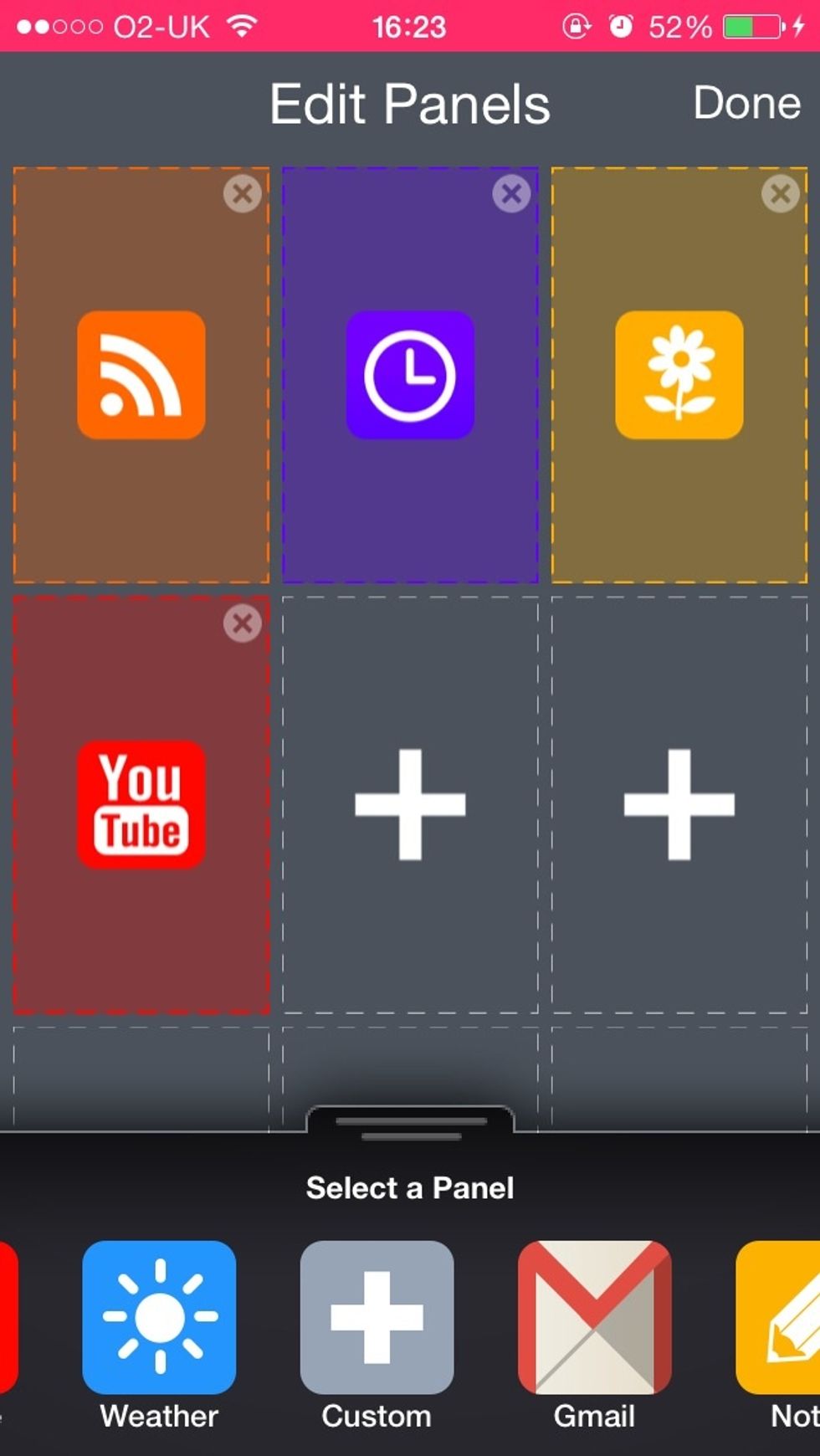 Click the + sign to add a panel and select the Custom Panel