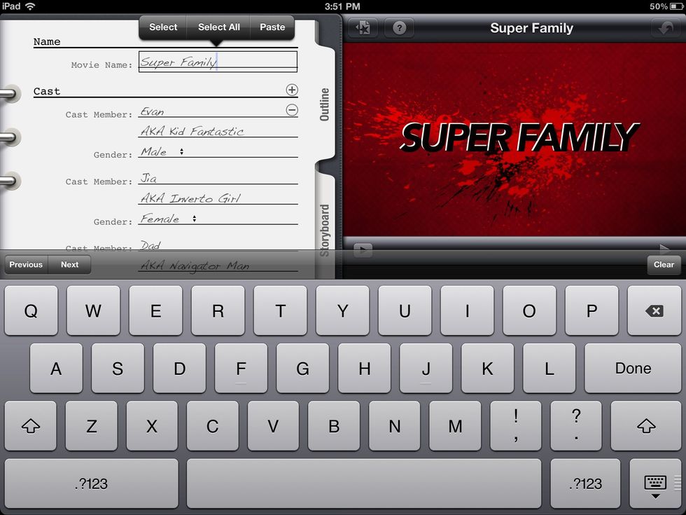 Clicking in each line activates the keyboard.