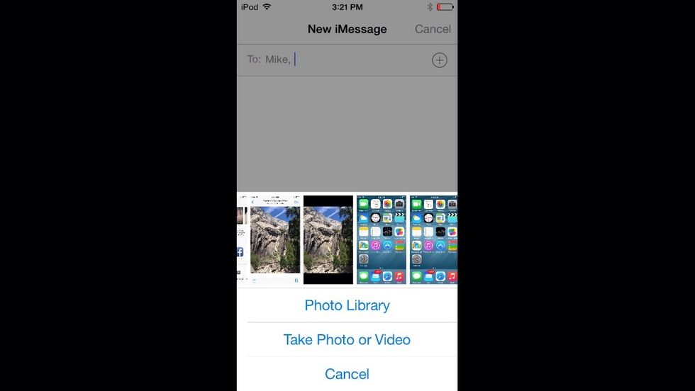 Clicking the camera icon in messages, it will let you quickly choose an image from your recent gallery.