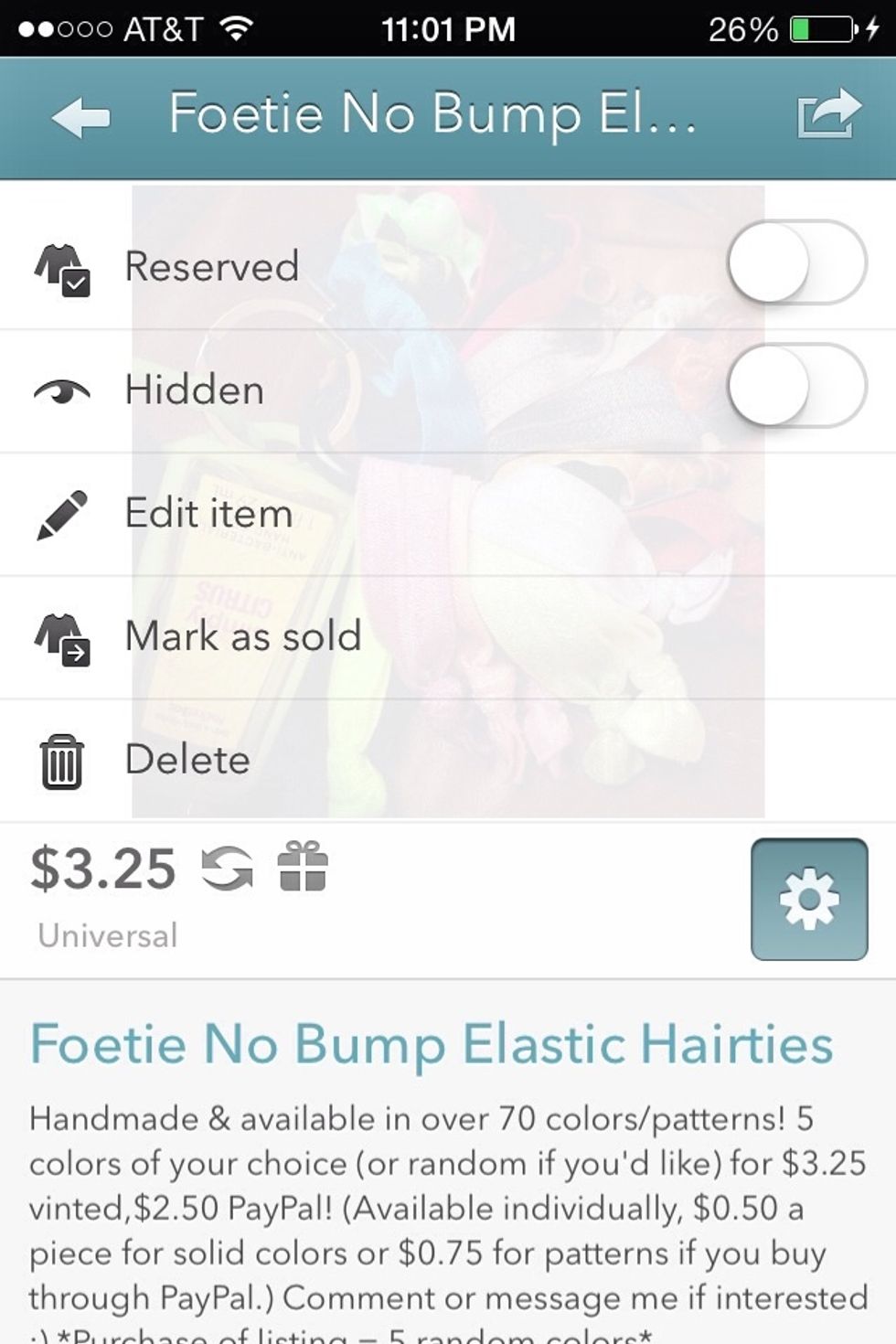Clicking the little gear button will give you several important options. You can reserve (hold) an item, hide it, edit it, delete it, and mark it as sold (outside of vinted) from this list.