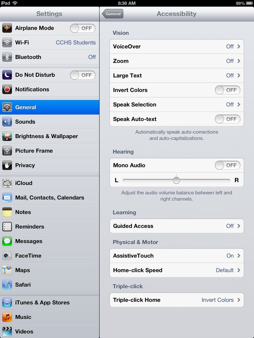 Clicking the triple click home tab