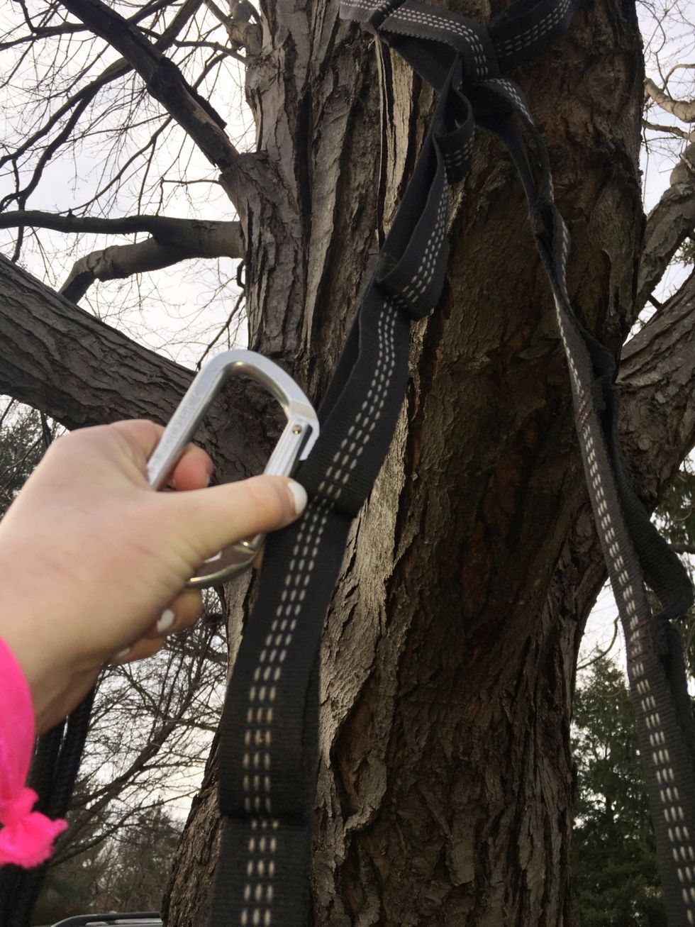 Clip one side of the Eno to the strap.