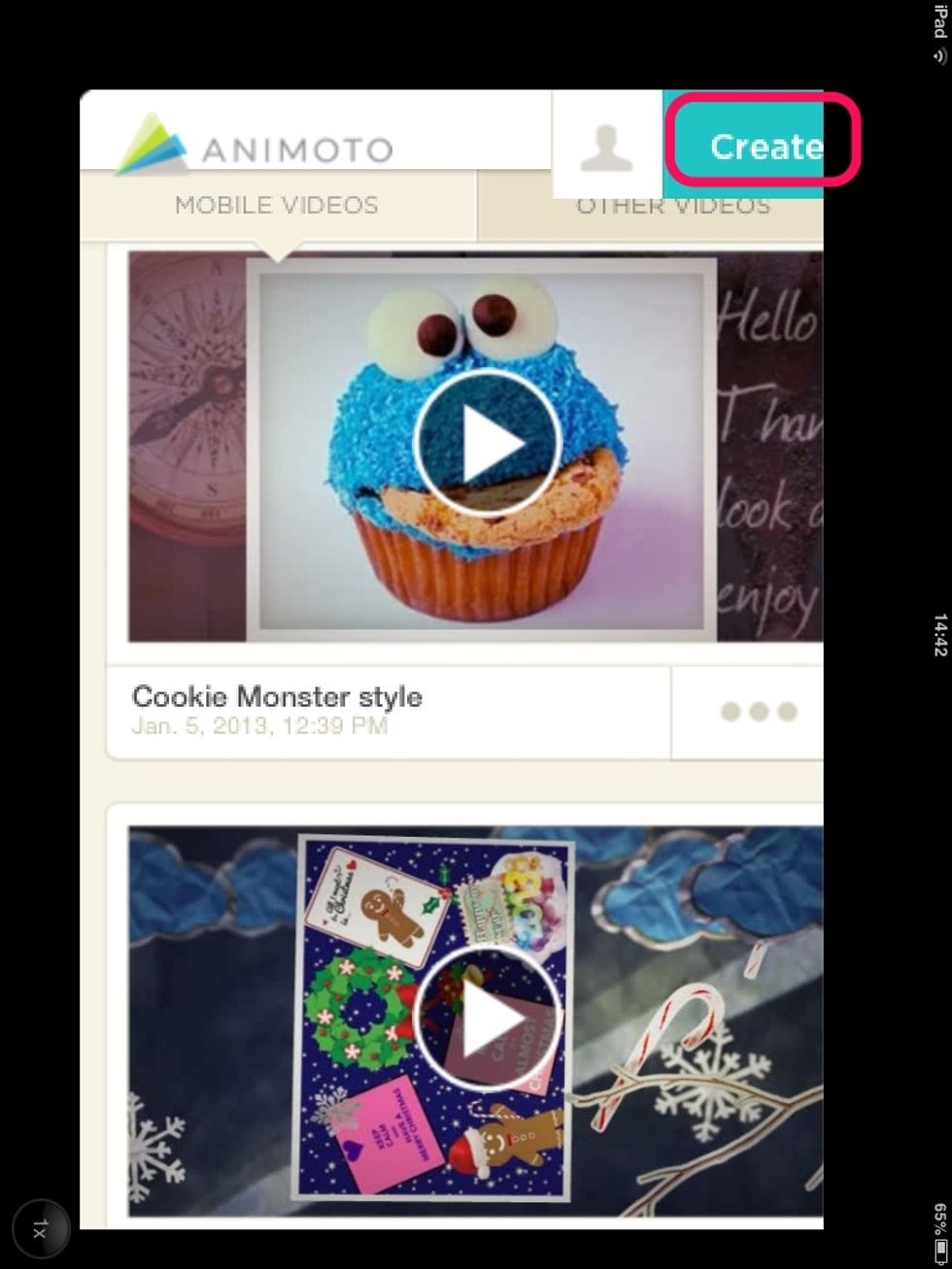 Cliqueu al bot\u00f3 blau que posa "CREATE" per crear un video