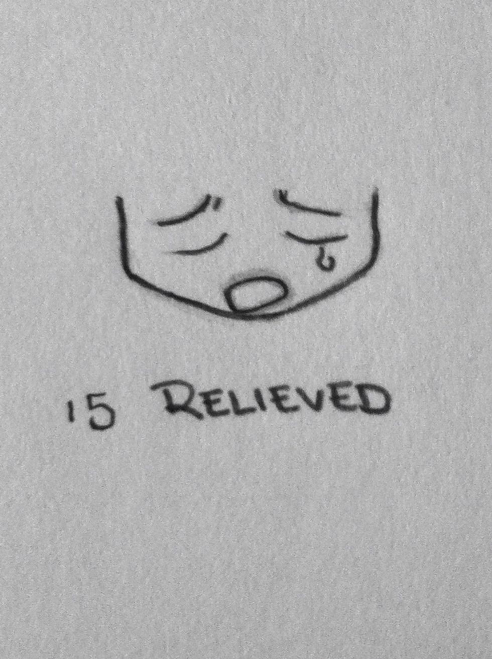 Close eyes and with his mouth as if he were sighing..