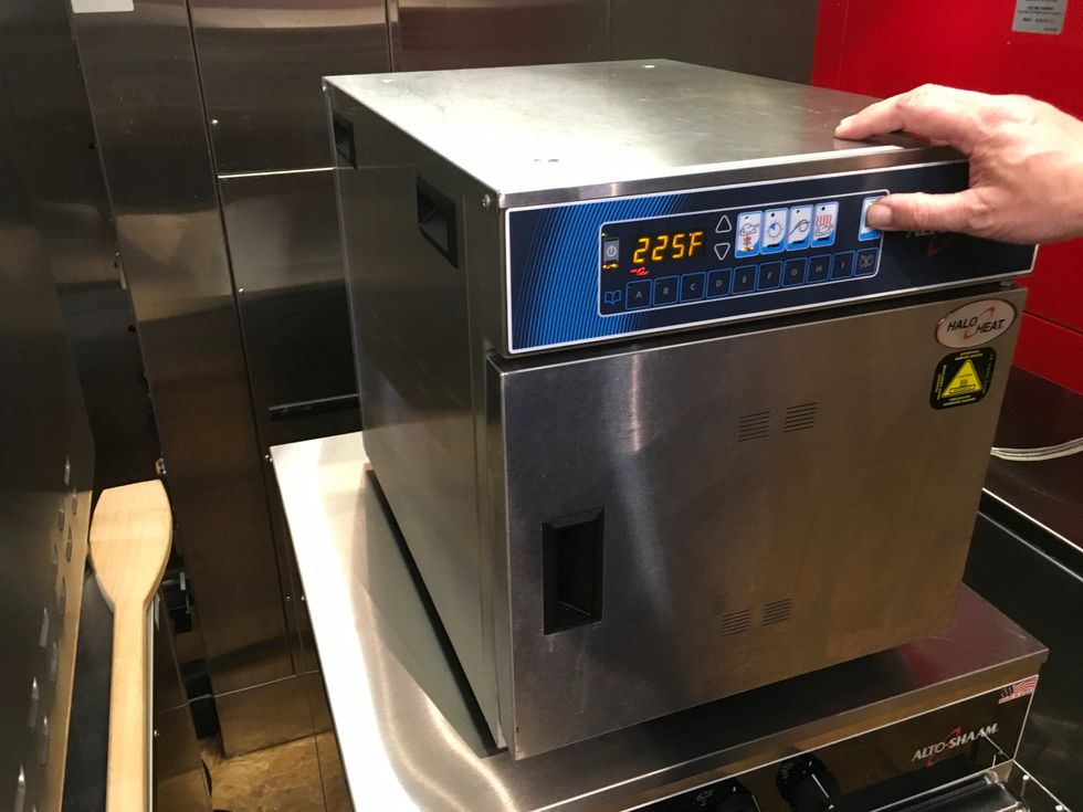 Close the door to the Alto-Shaam Cook & Hold and press start. Let pork cook over night.