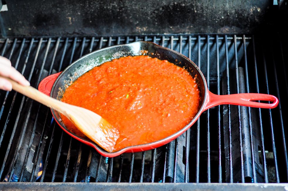 Close the grill lid, and let the sauce simmer for 15 minutes. Open lid periodically to stir the sauce.