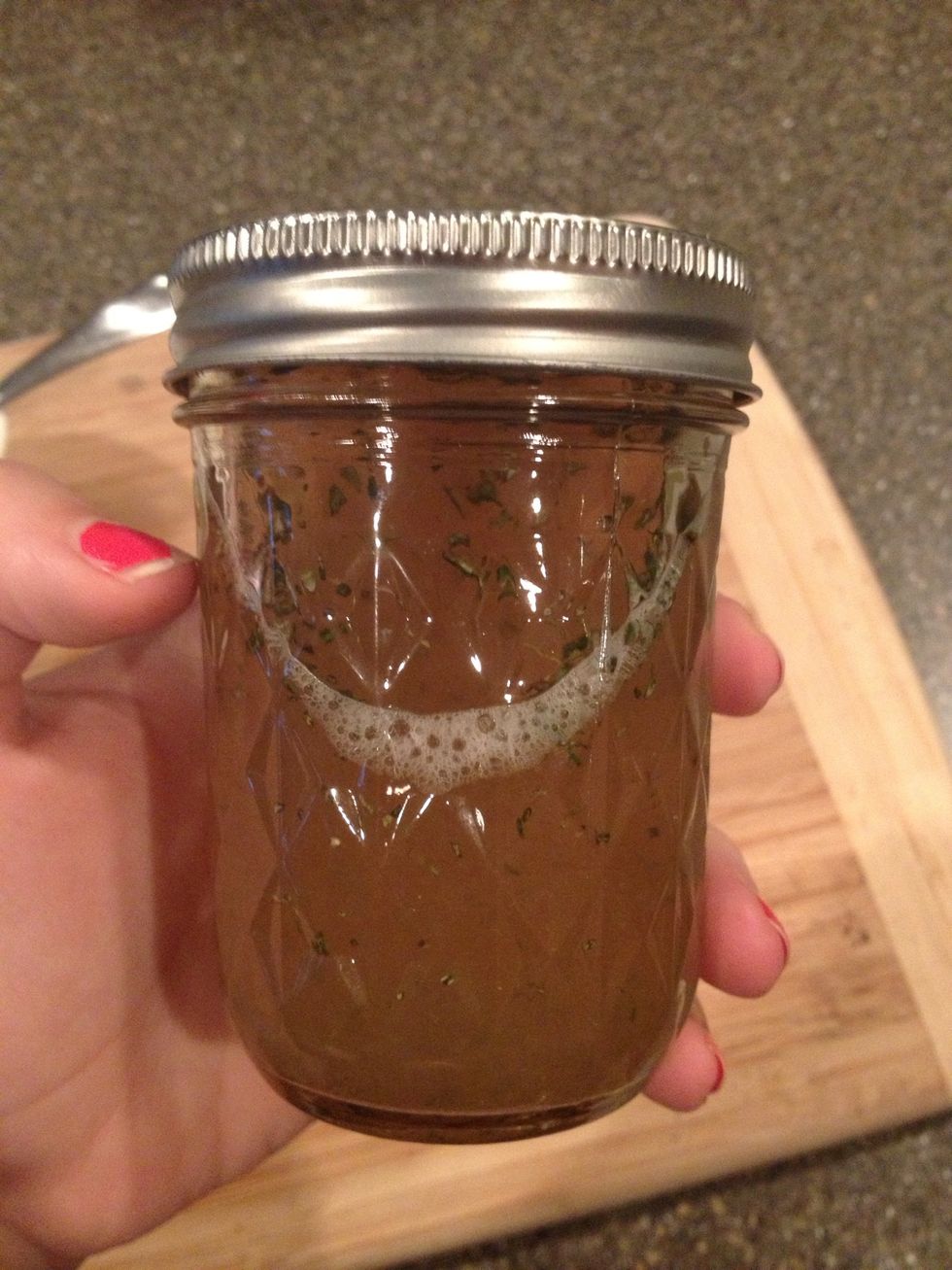 close the jar and shake! you don't have to use a jar but I like to use one.