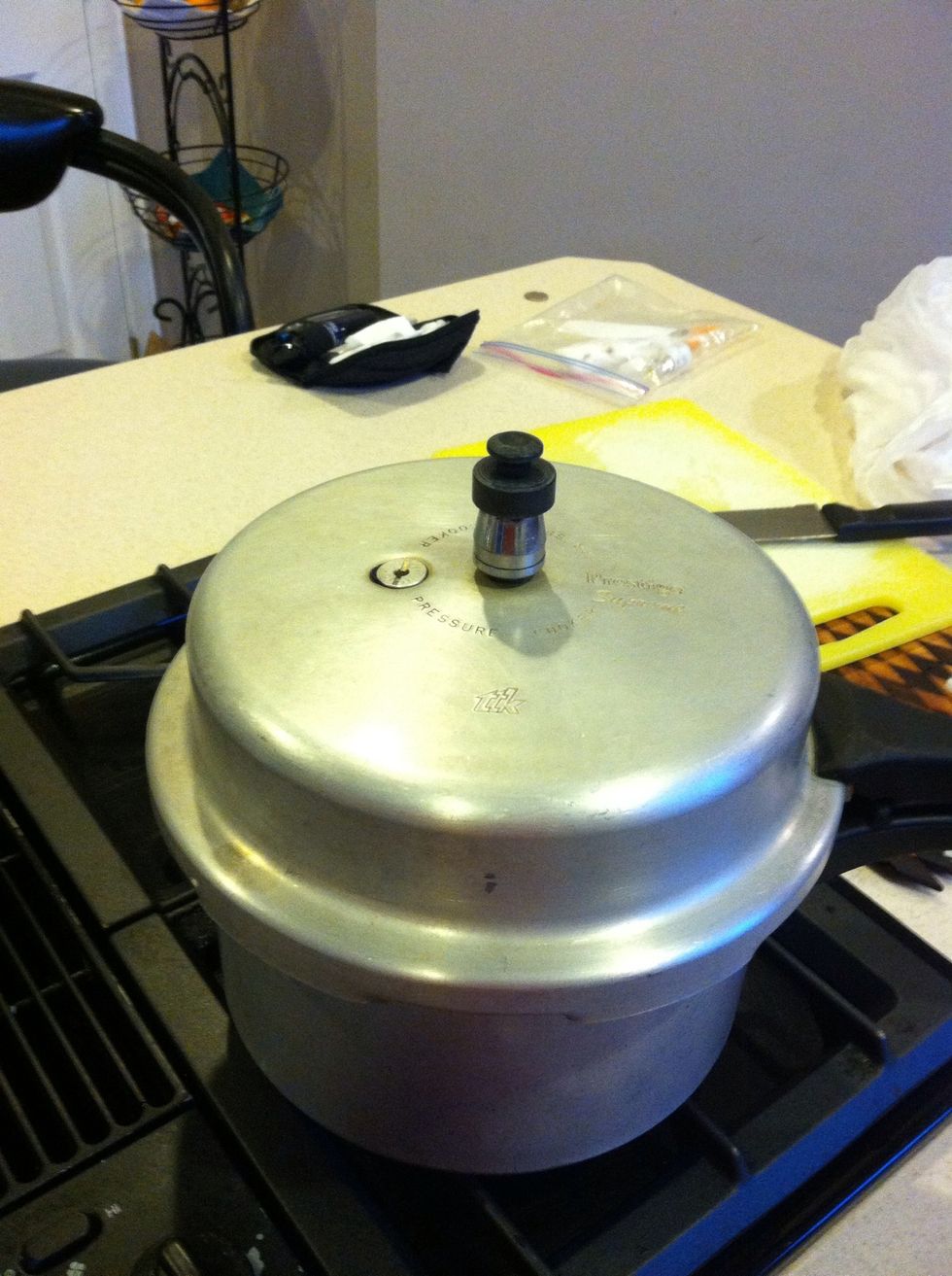 Close the pressure cooker or normal pot. If cooking w/ pressure cooker let the soup cook for 30 minutes. If using normal cooker it should take an hour on high heat ( with the lid shut).