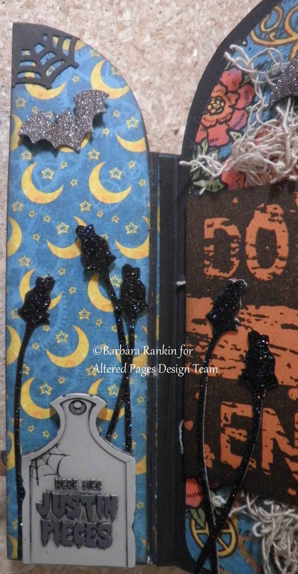 Close up of inside left door panel, tombstone sticker covering back of hitch fastener.