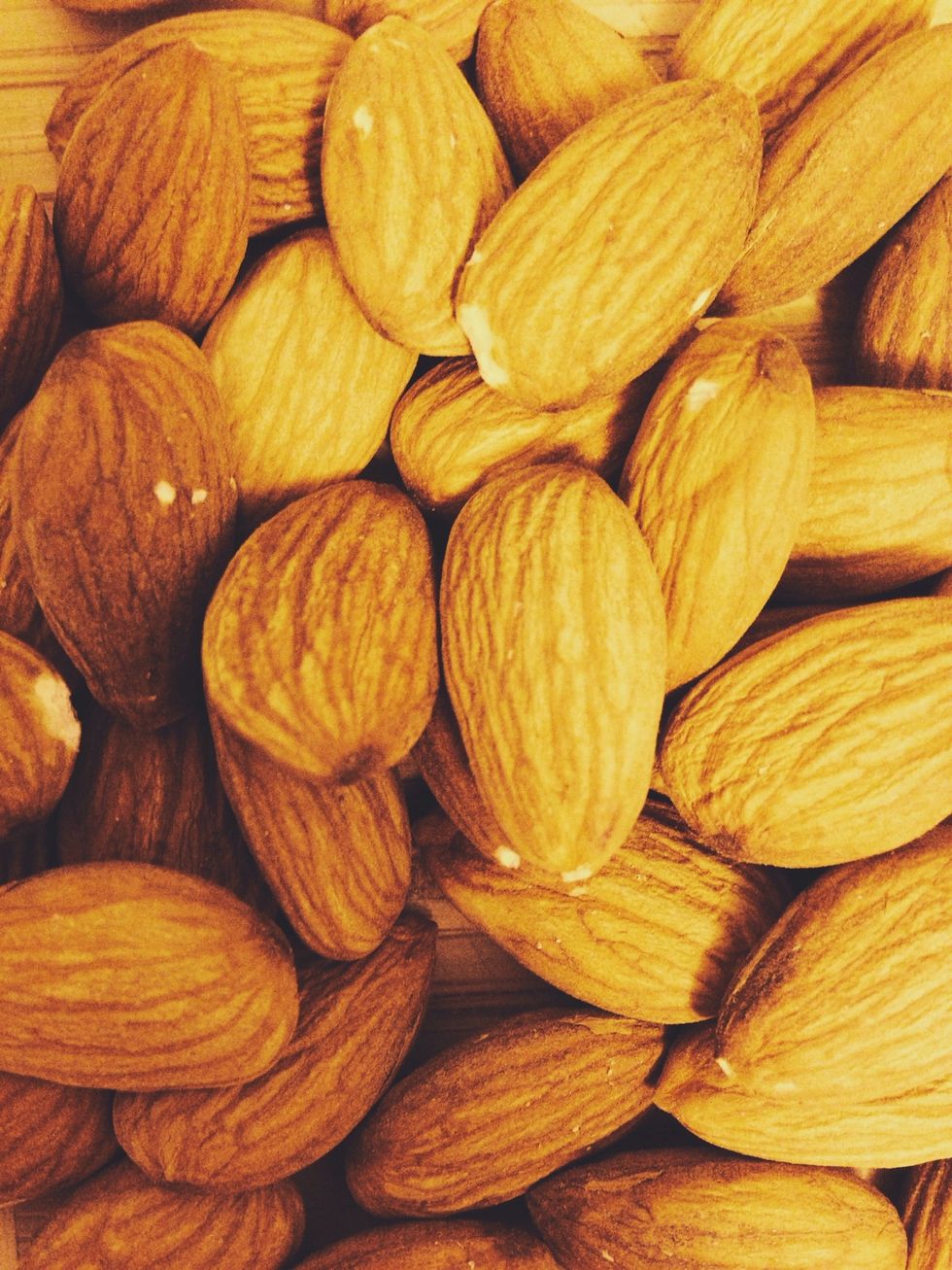 Close-up of raw almonds & here we go...