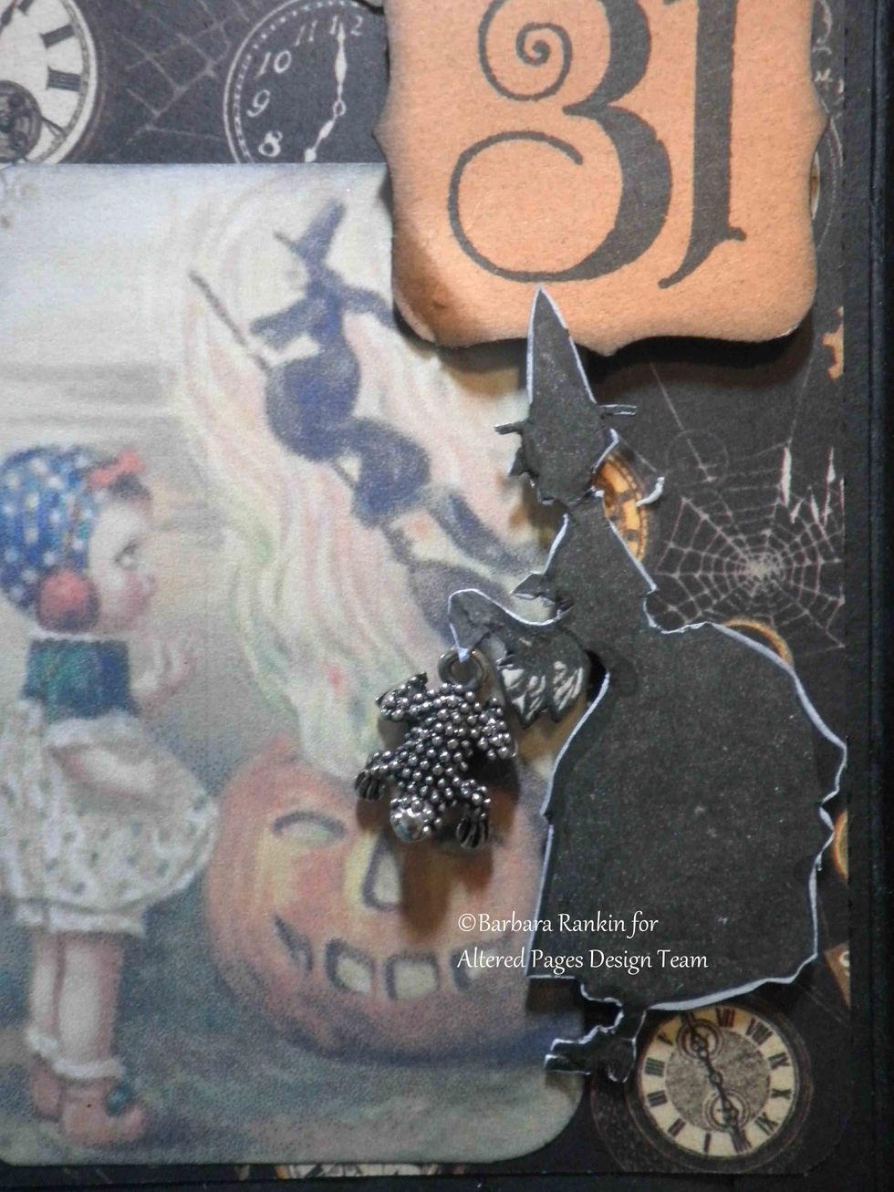 Close up of stamped witch silhouette. Uh oh, looks like that frog is going in the pot!