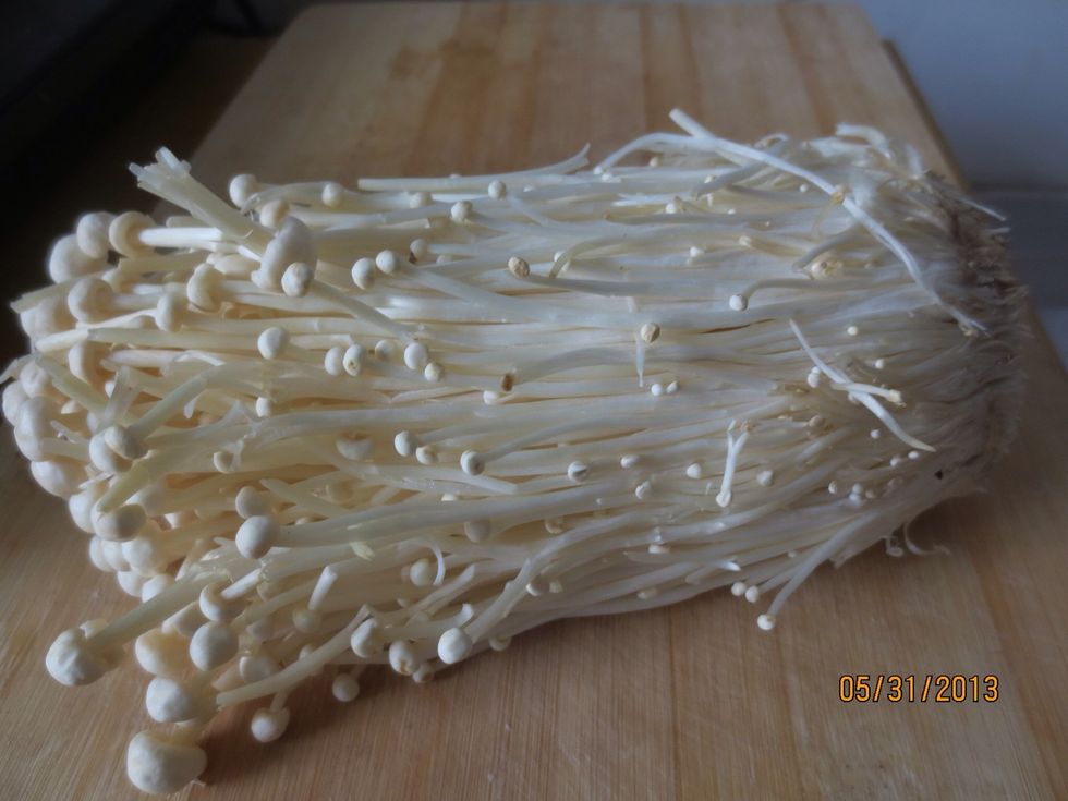 Clump of enoki mushrooms