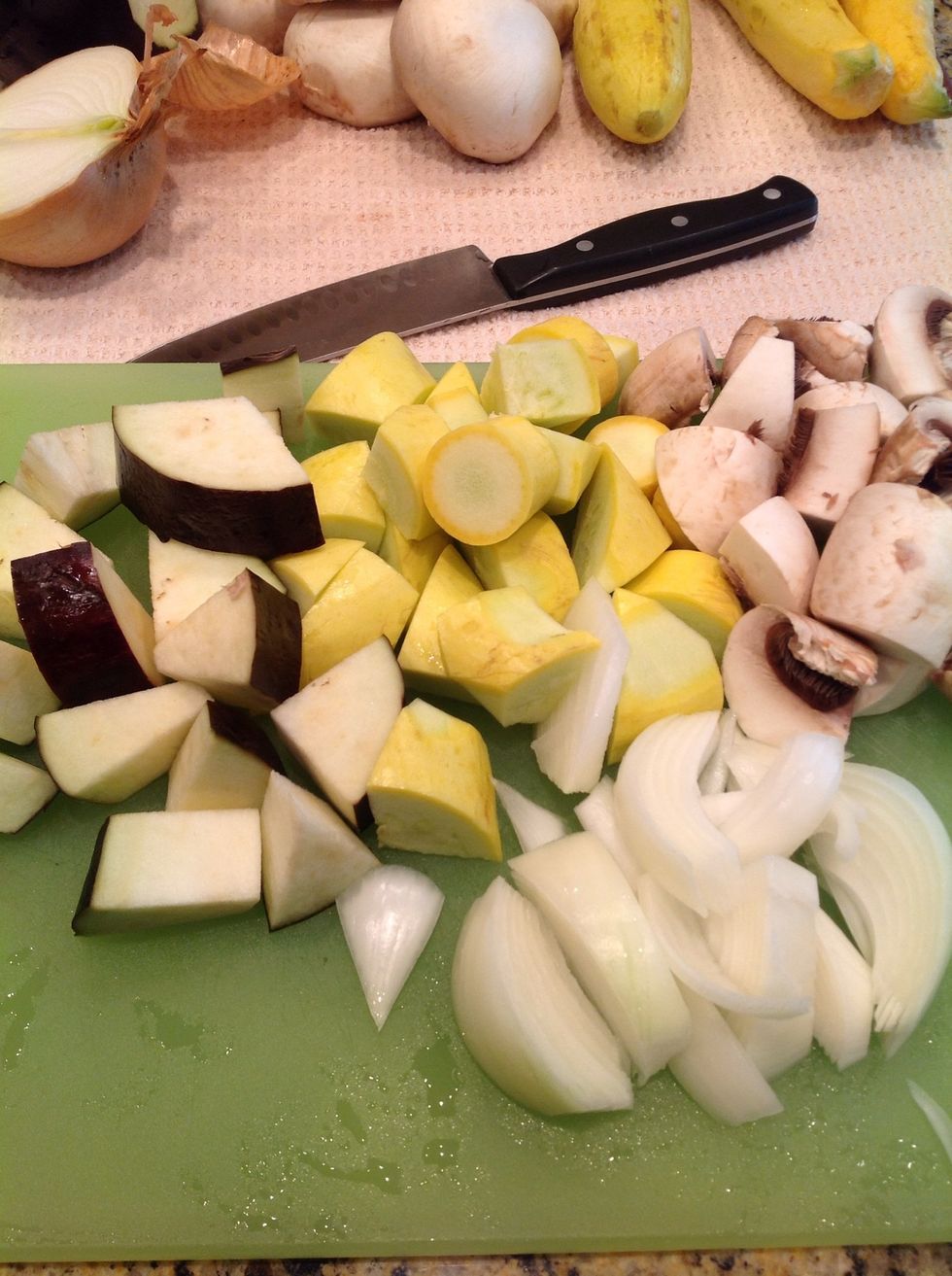 Coarsely chop veggies - that means large chunks approximately 1/2-inch to 1-inch square. However, chunks don't have to be perfectly uniform in appearance.