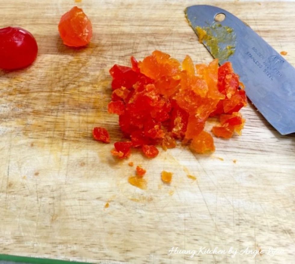 Coarsely chopped salted egg yolks.
