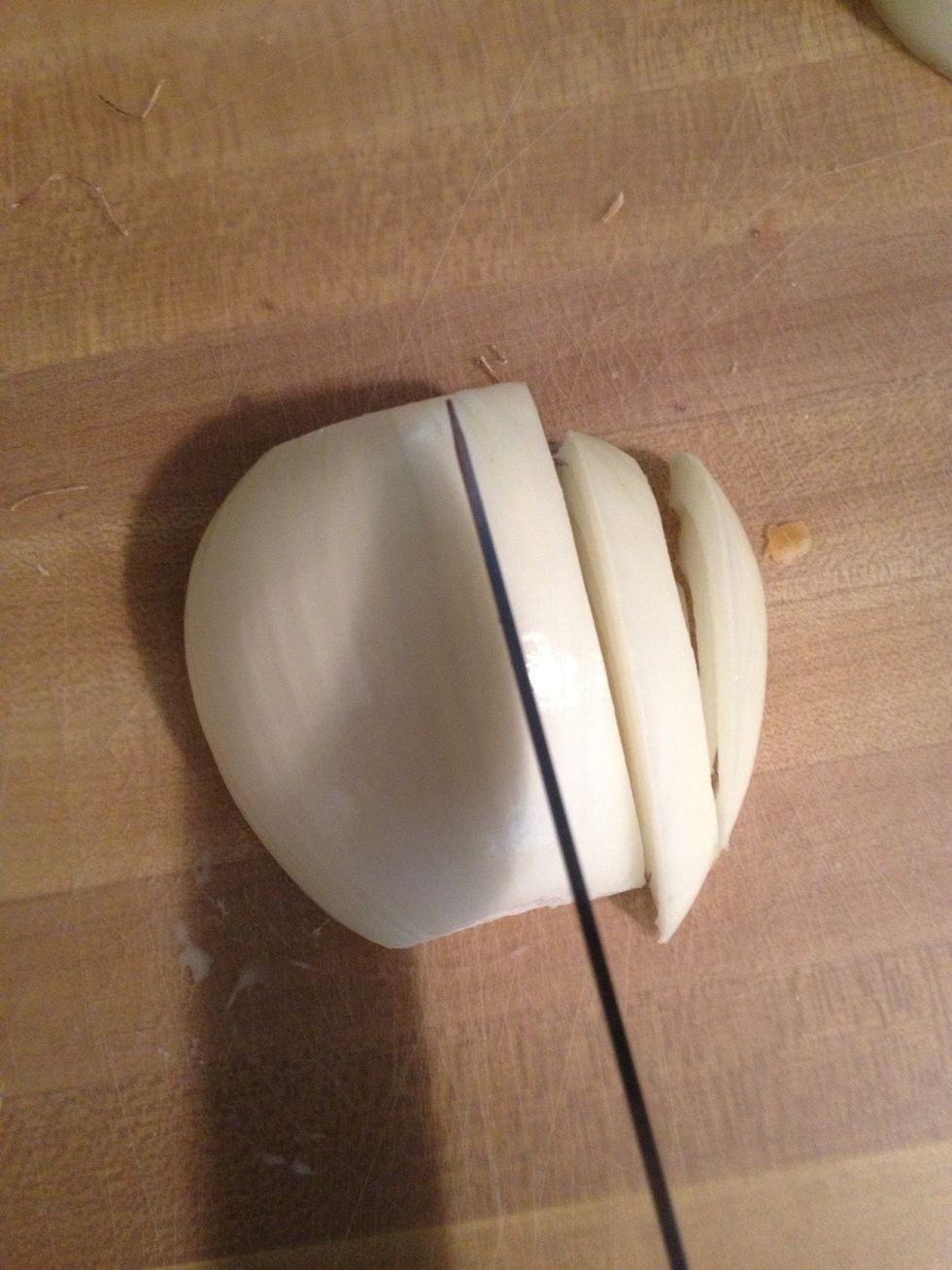 Coarsely slice. Doesn't have to be perfect, that will hold from here on out