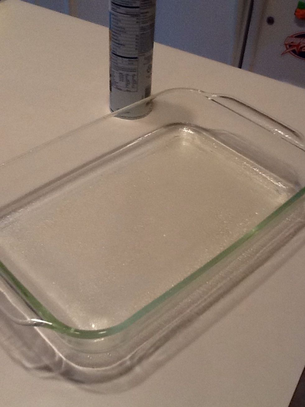 Coat a baking pan with cooking spray.