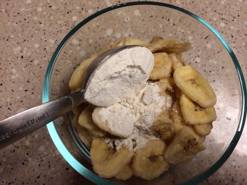 Coat banana chips with flour
