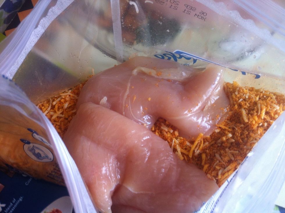 Coat chicken, sprinkle on top.