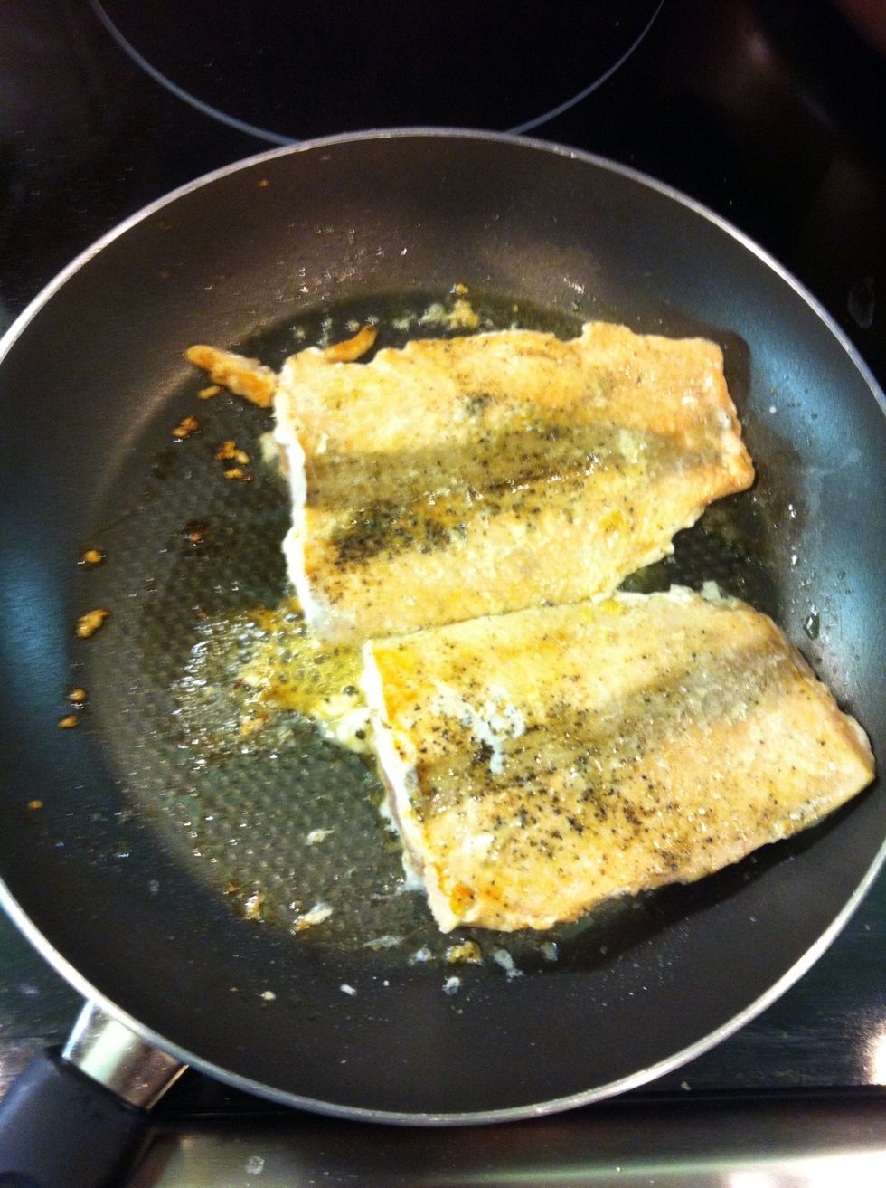 Coat salmon with "mix" and pan fry until it looks like picture above