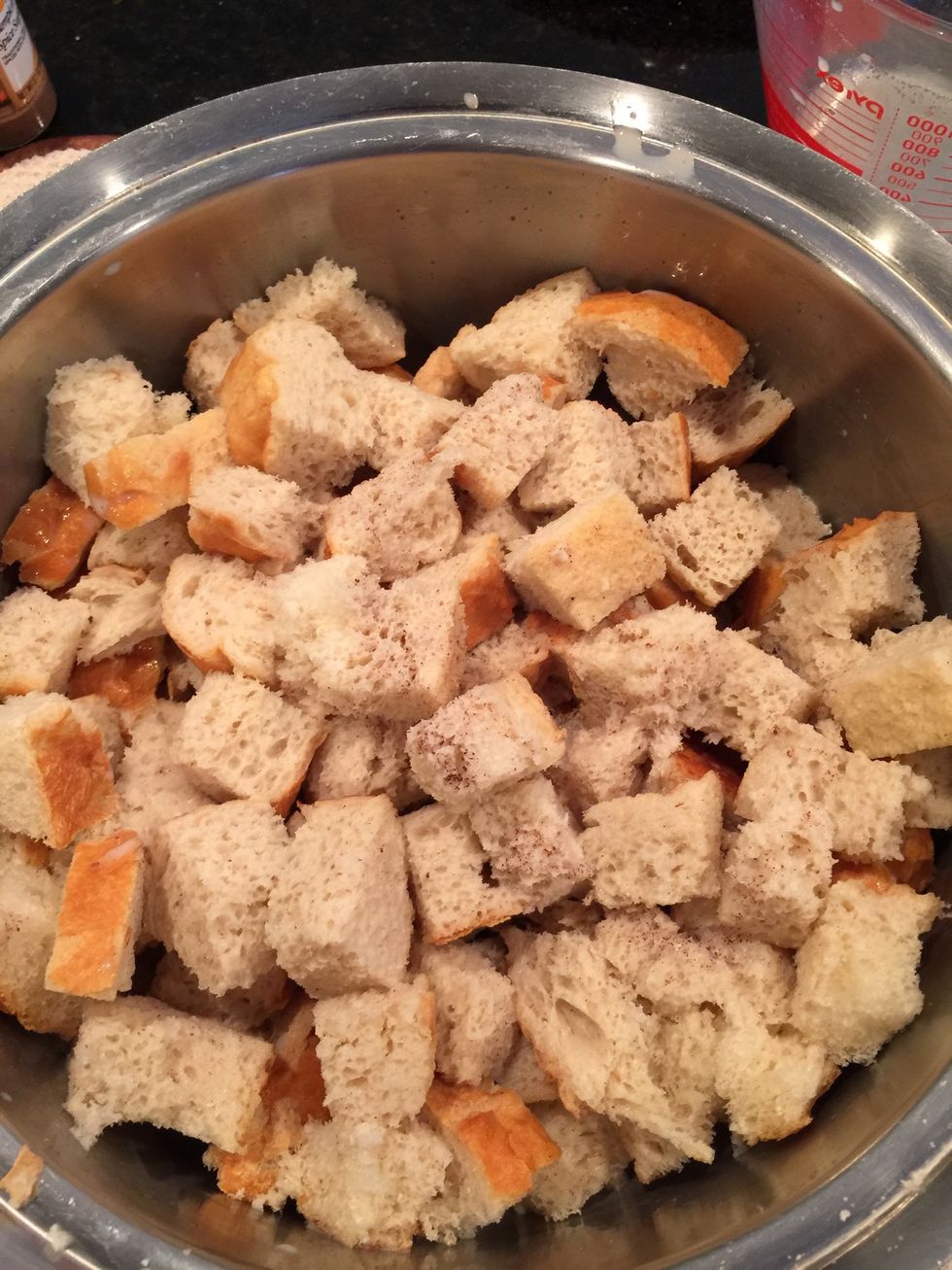 Coat the bread with the 4 cups of soy milk mixture.