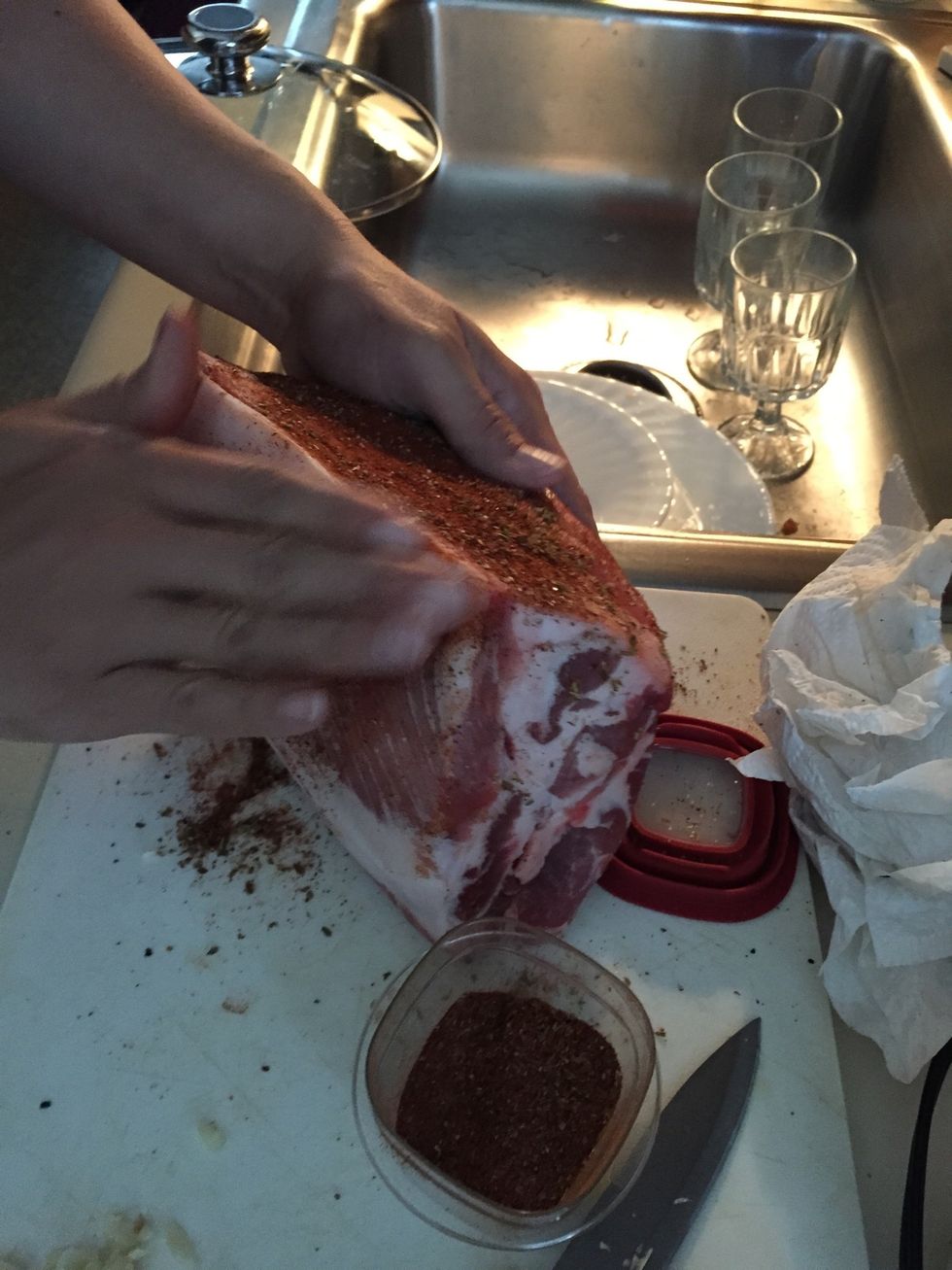 Coat the pork shoulder in the spice mix