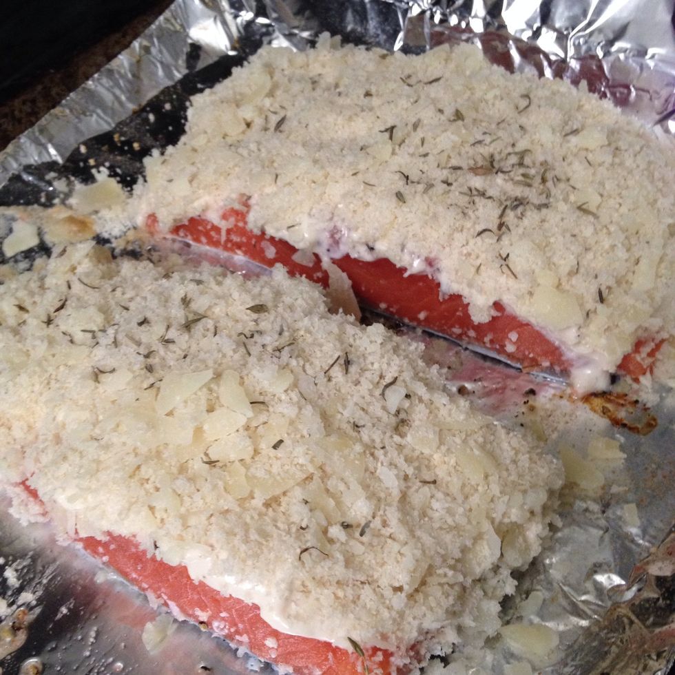 Coat with Panko mixture.  Bake in 375degree F. Oven until breadcrumbs are browned and the fish is flaky to the touch.  You can turn on the broiler to get a nice crust (but be careful not to overcook)