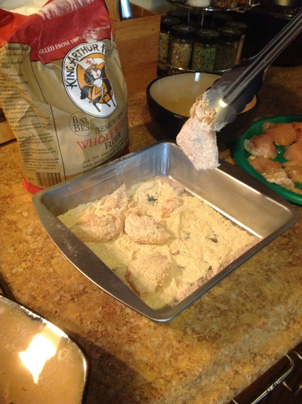 Coat your chicken into flour mix on both sides