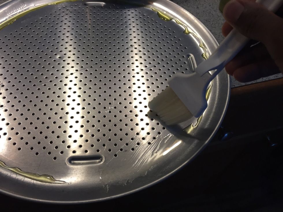 Coat your pie pan with olive oil.