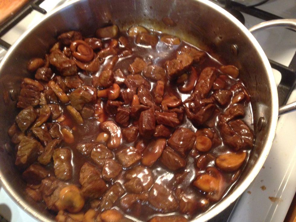 Coated meat and mushrooms