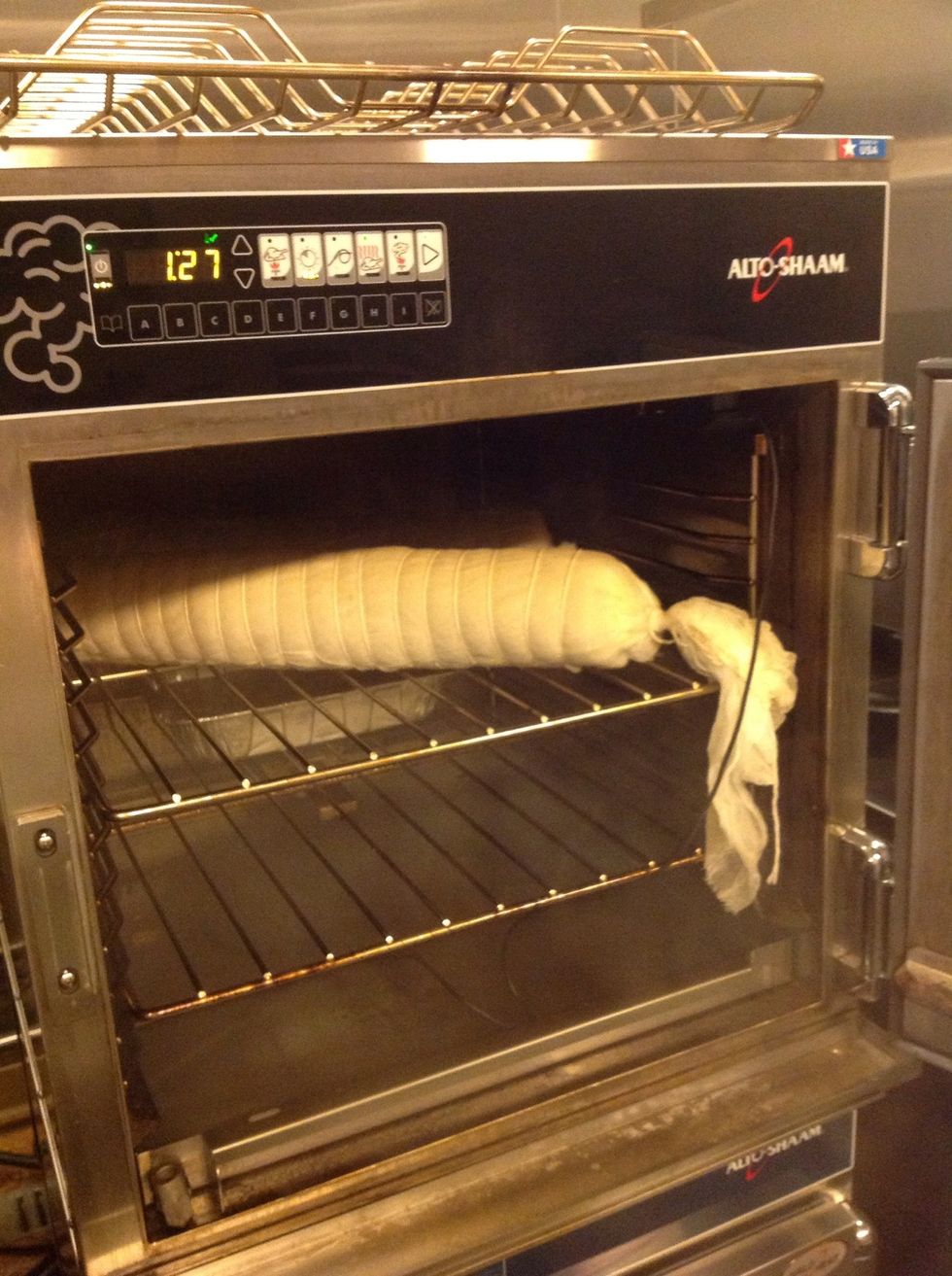 Cold smoke for 30 min and leave in the oven for 90 min. To let the smoke penetrate the meat.