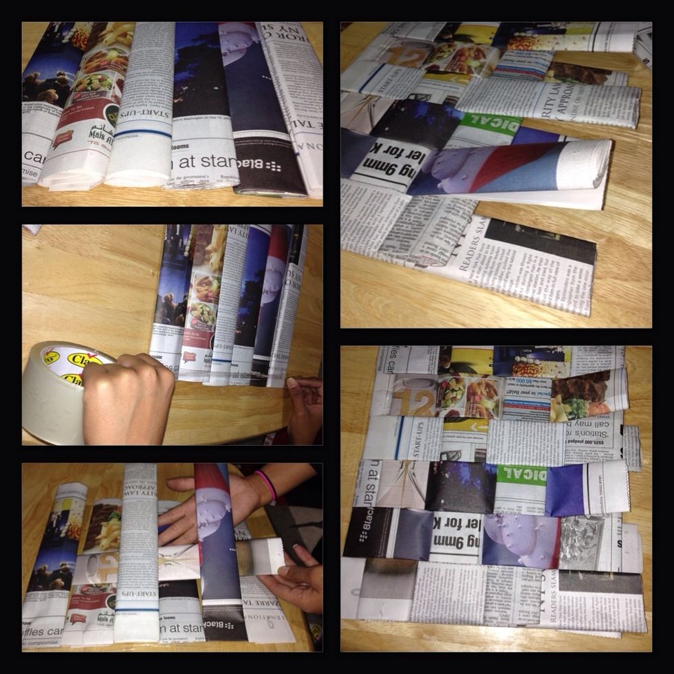 collect 6 together, make sure to tape them, then start rolling the paper one above the other...