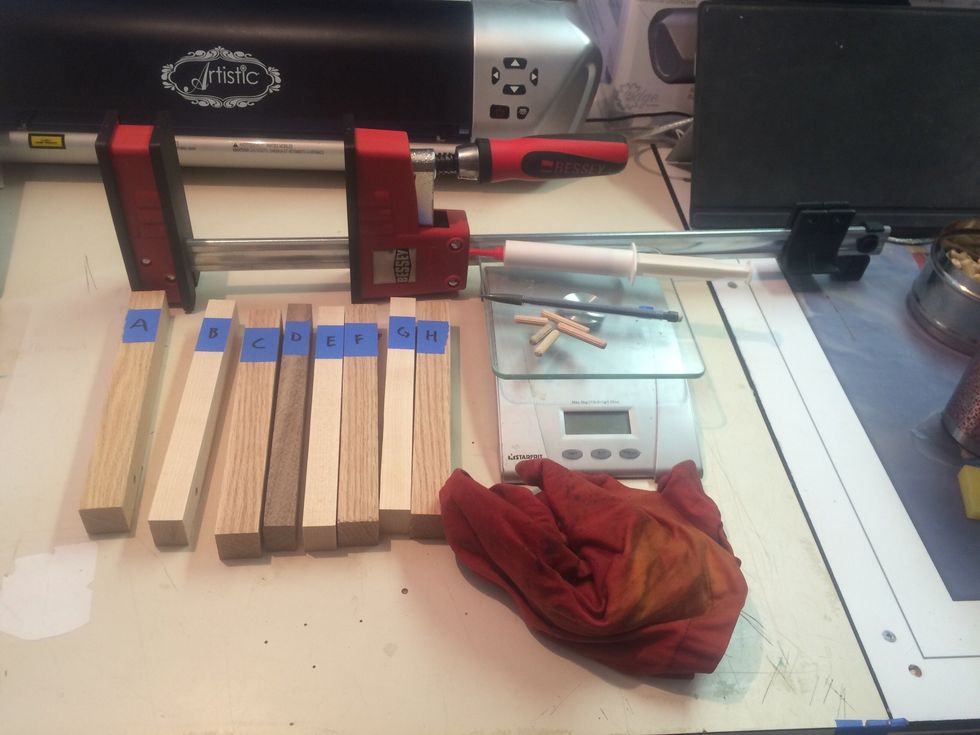 Collect all the materials that we need for the glue up process