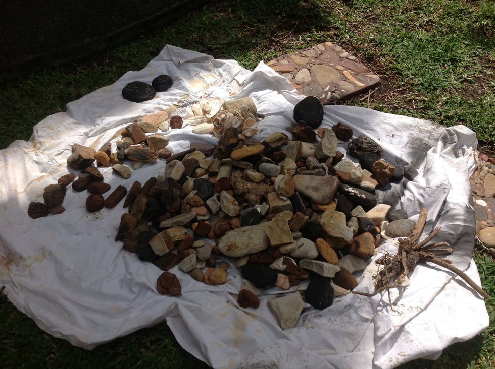 Collect assorted rocks and shells etc. for base
